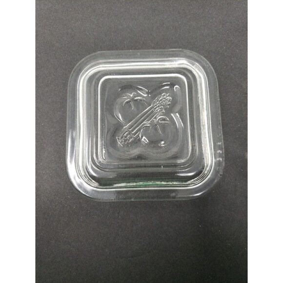 Vintage Federal Glass Refrigerator Bowl Dish Square Embossed Lid 2 small chips - Picture 8 of 13